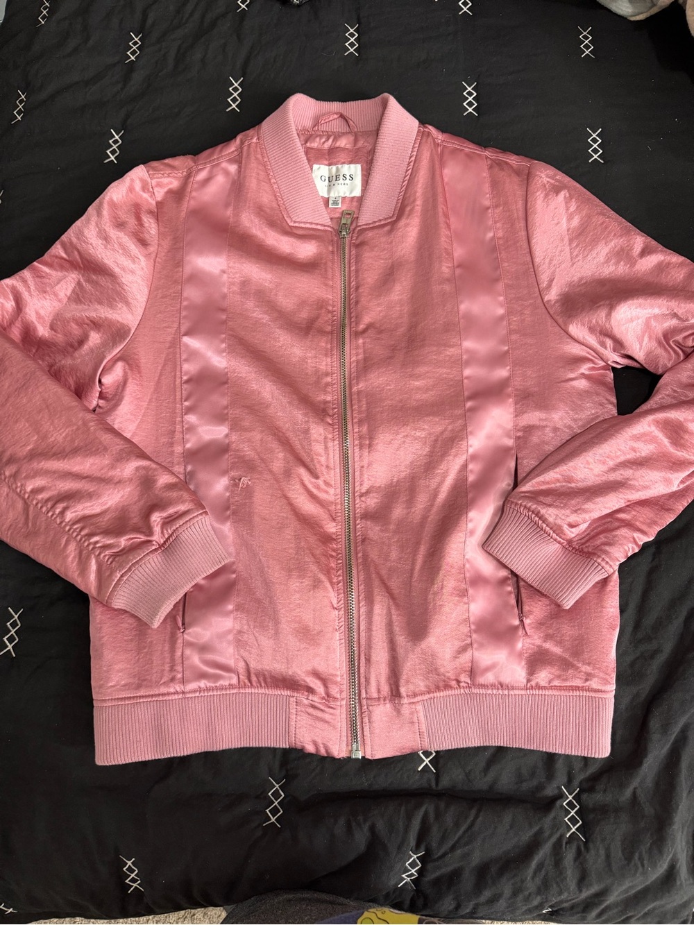 GUESS Pink Satin-Trim Bomber Jacket
